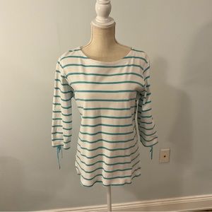 BFA classic aqua, and white striped shirt size large